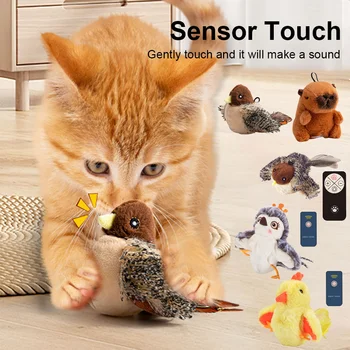 Rechargeable Flying Bird Cat Toy Interactive Cat Toys Chirping Flapping Bird(no Flying) Can Add Catnip Touch Activated Plush Toy 2