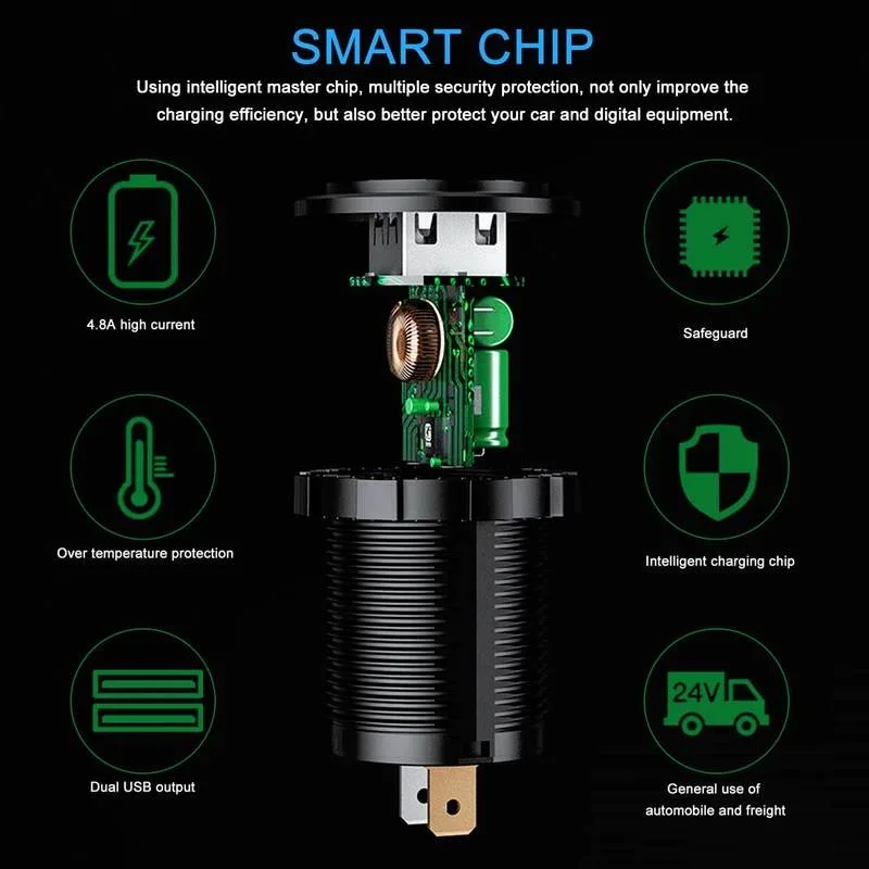 USB C 급속 충전 3.0 차량용 충전기 소켓, 12V 24V PD3.0 및 듀얼 QC3.0 포트, USB 고속 충전기 전원 콘센트, 터치 스위치 포함