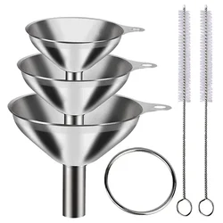 Stainless Steel Kitchen Funnel Set - Food Grade Metal Funnels for Bottles and Spices (3/5 Pieces) (5pcs Set)
