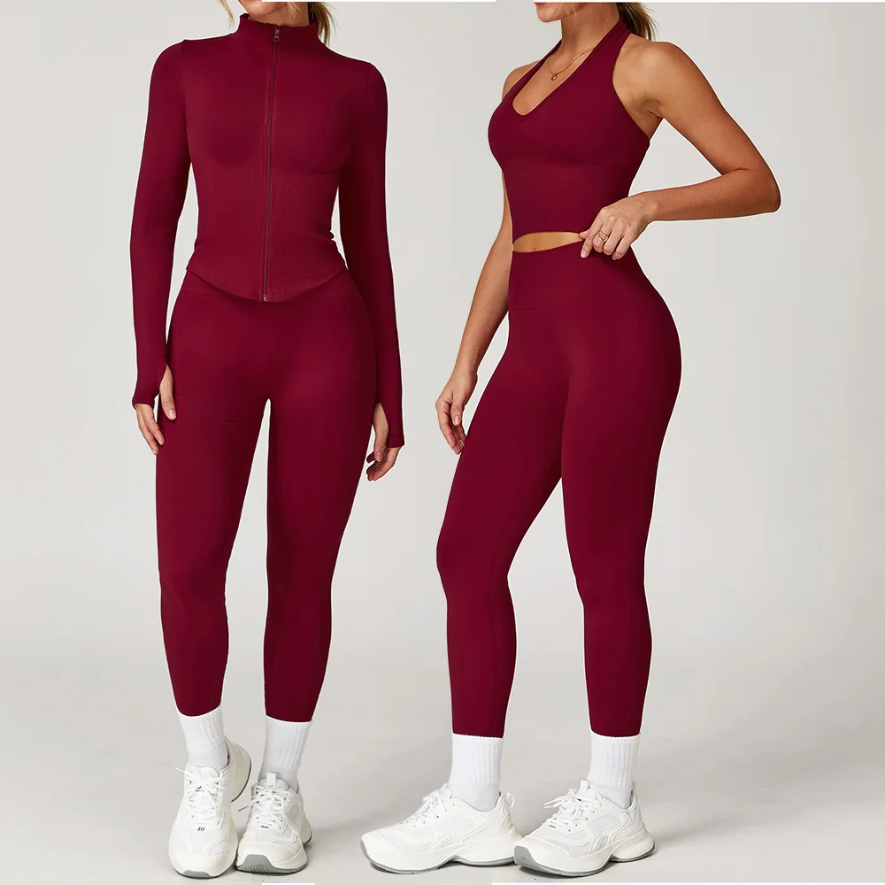2/3/4PCS Yoga Set Gym Clothes Sportswear Seamless Yoga Suits For Women Fitness Long Sleeved Tracksuits Sports Bra Gym Leggings 1