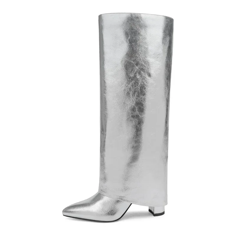 

2023 Winter New Fashion Genuine Leather Knee Boots Classic Solid Color High Heels for Women Elegant Pointed Big Size Shoes 43 45