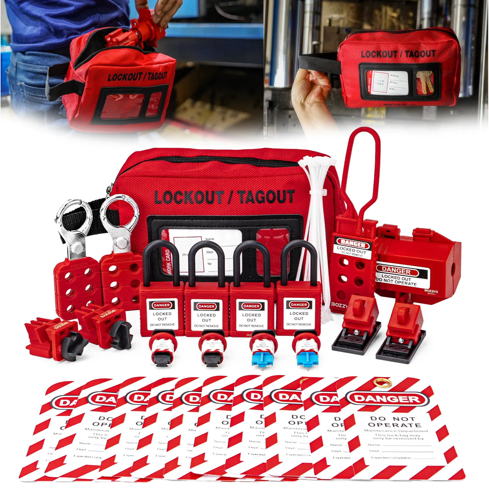 Kit di blocco, lucchetti di sicurezza Loto, blocco interruttore, cerniere, etichette di blocco spina elettrica, serrature con tag di bloccaggio - immagine 4