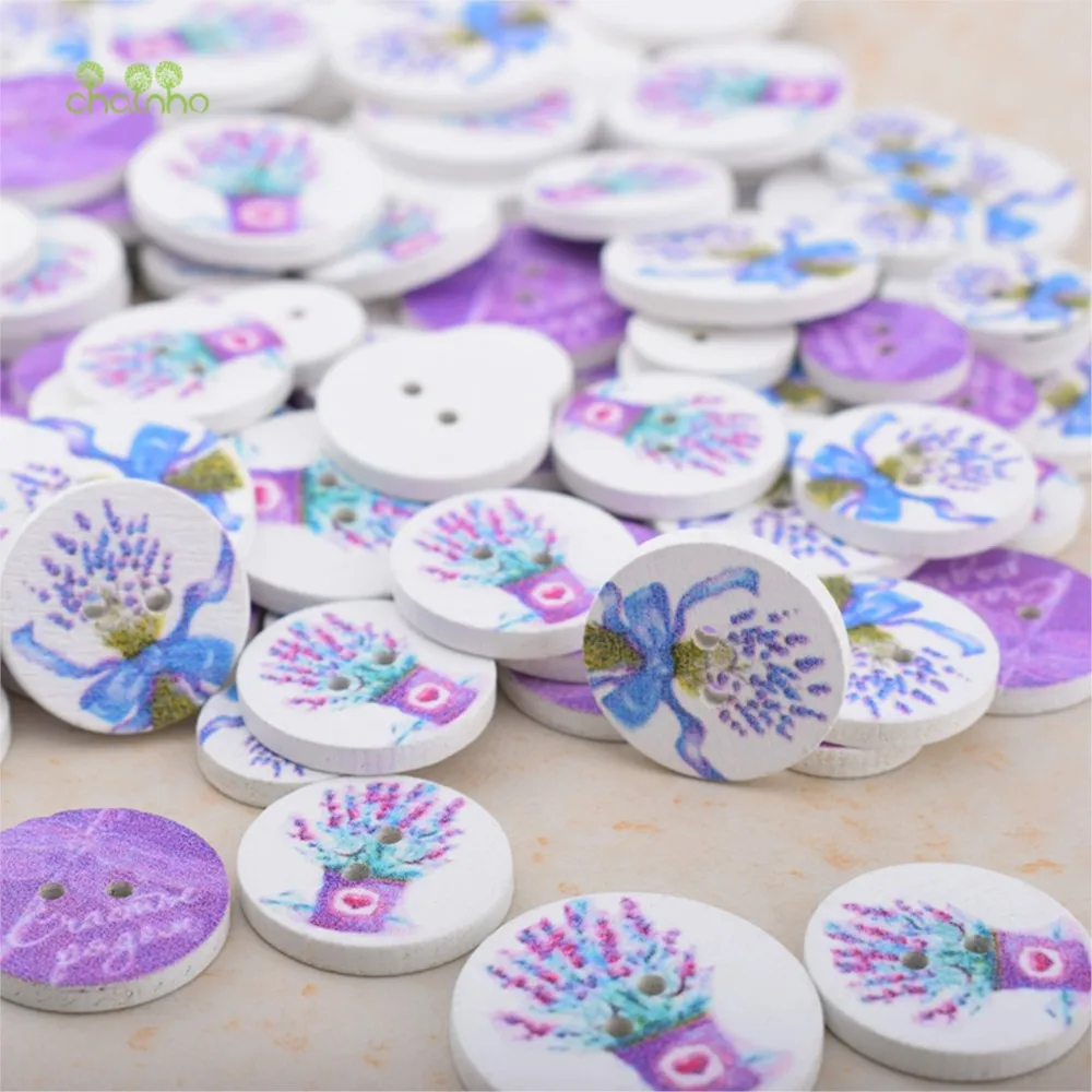 Chainho,Wooden Buttons,Purple Lavender Floral Pattern Series,For DIY  Scrapbooking Patchwork Sewing/Crafts&Home Decoration,B14