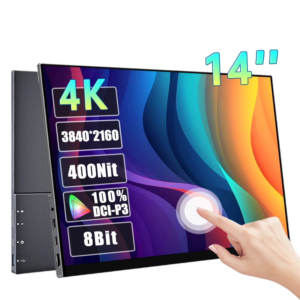 4K UHD 터치스크린 휴대용 모니터, PC 노트북 Xbox PS5 스위치용 IPS 화면, HDR 100% sRGB 400Nit 디스플레이, 3840*2160, 13.3 인치, 14 인치