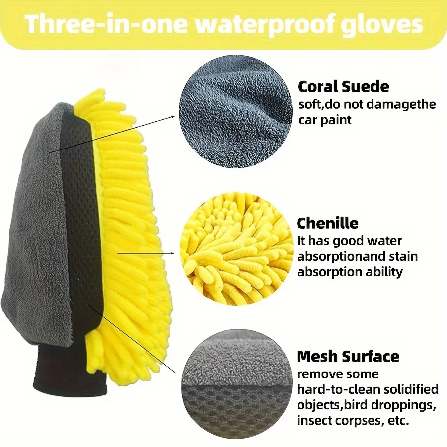 Waterproof Car Wash Microfiber Chenille Gloves Thick Car Cleaning Mitt Wax Detailing Brush Auto Care Double-faced Glove