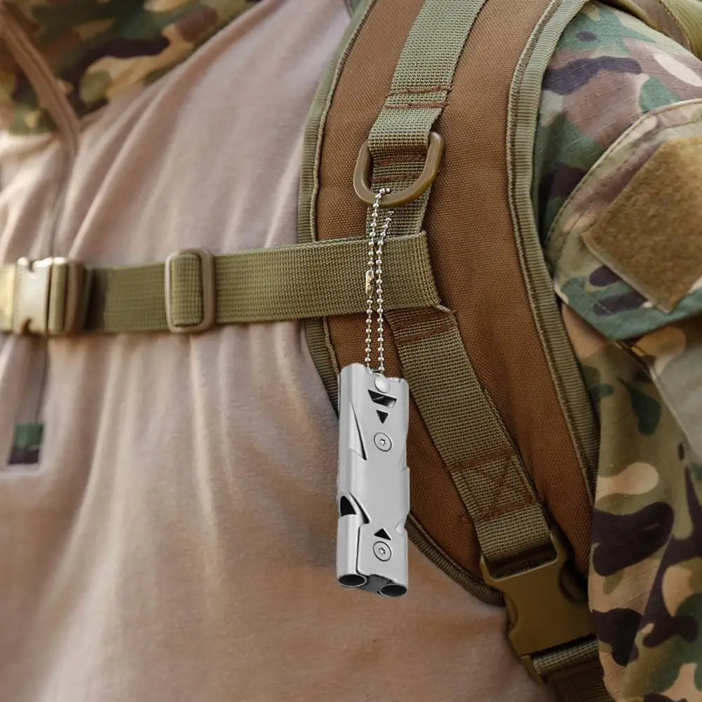Double Tube 80-150dB Survival Whistle Keychain High Decibel Stainless Steel for Camping Hiking Emergency