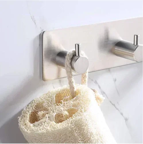 Brushed NIckel Towel Holder Silver Brushed NIckel Multipurpose Triple Hook No Drilling Self Adhesive