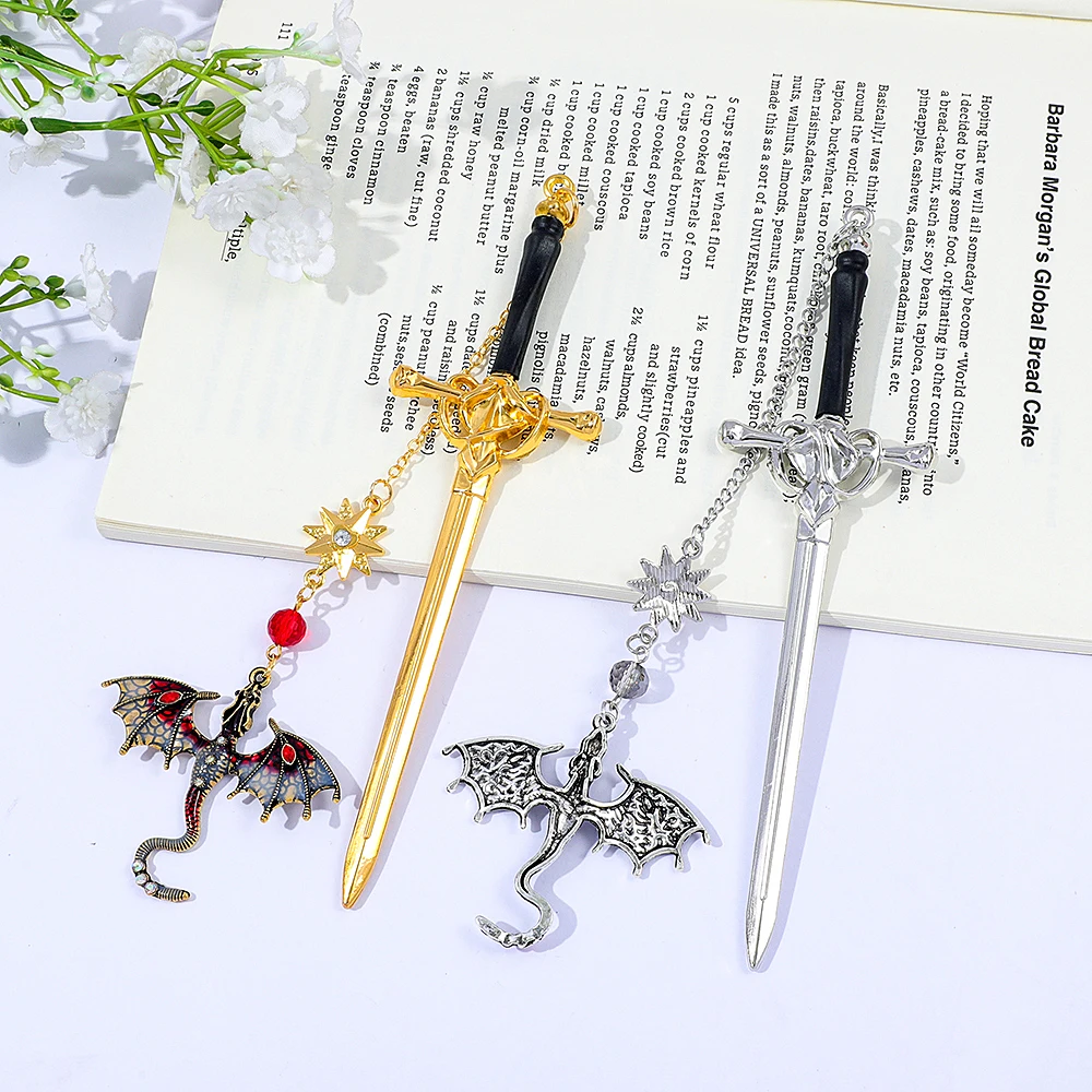 Fantasy Sword Dragon Metal Bookmark Vintage Pendant Teacher Book Lovers Reading Gift Book Accessories School Stationery