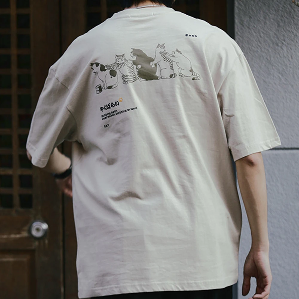 

Women Hip Hop T Shirt Streetwear Japanese Kanji Harajuku Funny Cat Print T-Shirt Summer Short Sleeve Tops Tees Cotton Tshirts