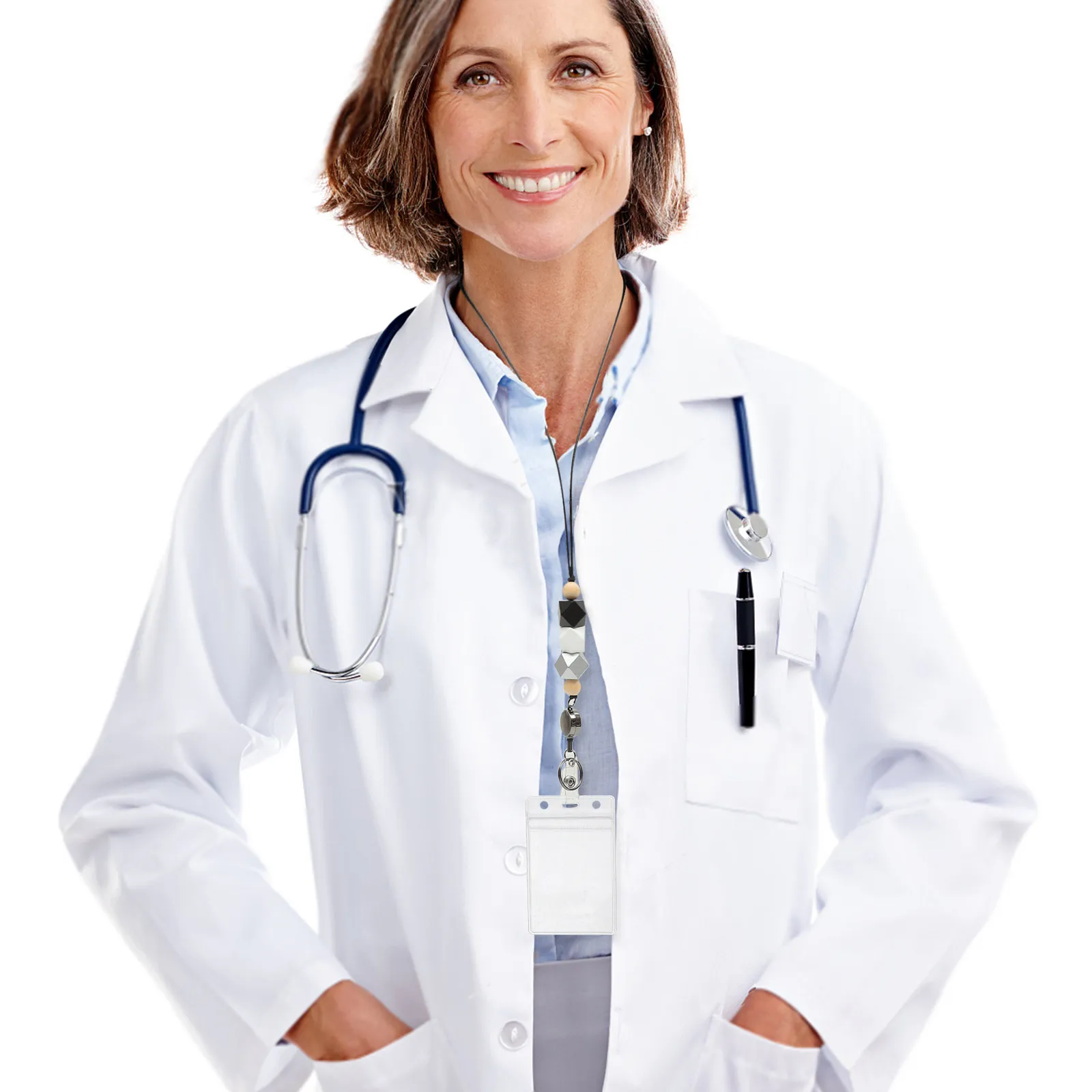 1세트 내마모성 투명 카드 홀더(목 끈 포함) 배지, 신분증, 이름표, 교사, 학생, 자원봉사자에게 이상적