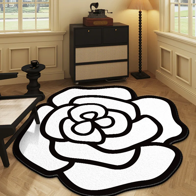 Floor Mat Round Camellia Crystal Velvet Living Room Bathroom Door Absorbent Quick-Drying Non-slip Carpet