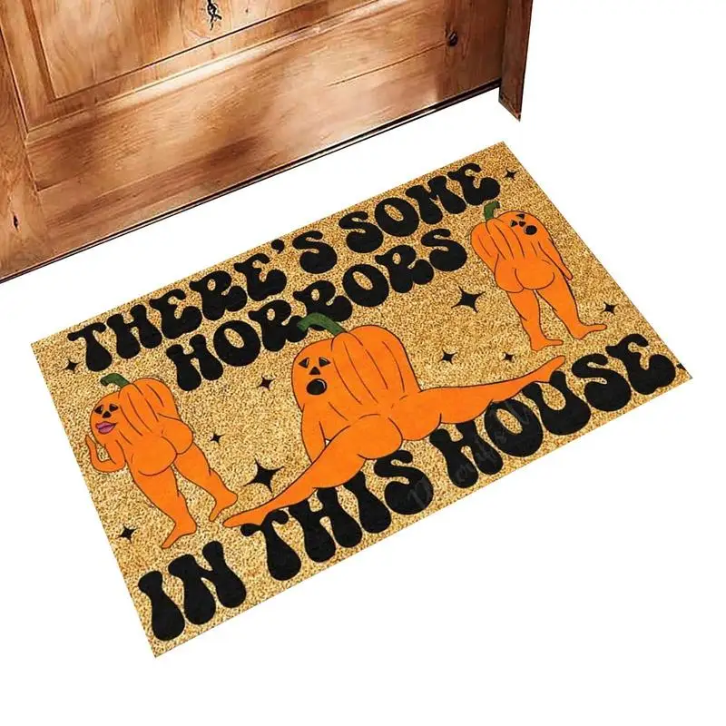 

Halloween Pumpkin Door Mat Entrance Rug Doormat Dirt Trapper For Halloween Absorbent Funny Pumpkin Pattern Non-Slip Entryway Rug