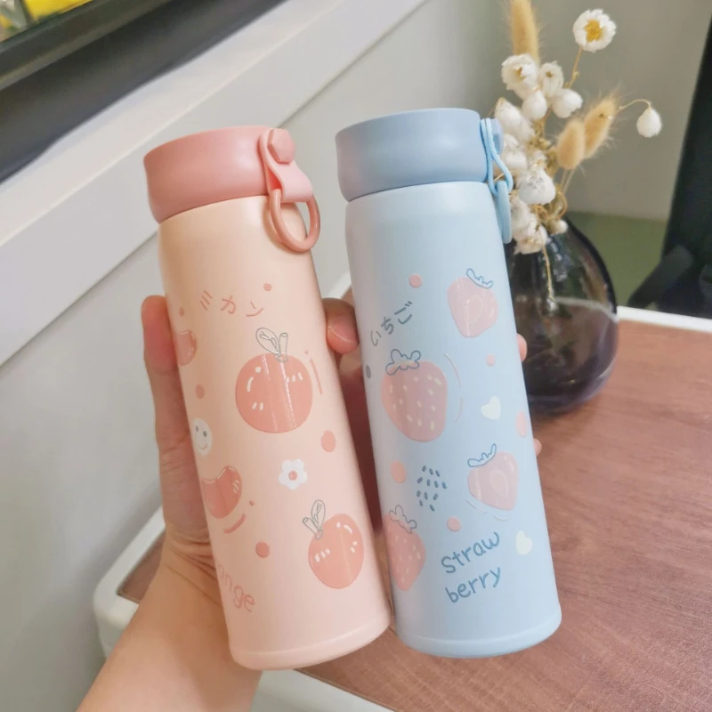 Cute Thermos Bottle Aesthetic For Hot Cold Coffee Tea Juice Kawaii  Stainless Steel Insulated Portable Simple Water Bottle 450ml - AliExpress