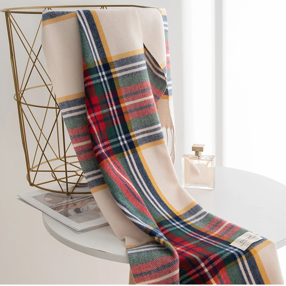 New Christmas Plaid Scarf Women Warm Imitation Cashmere Tassel Women's Scarves Fashion Commuter Shawl Merry Christmas Gifts
