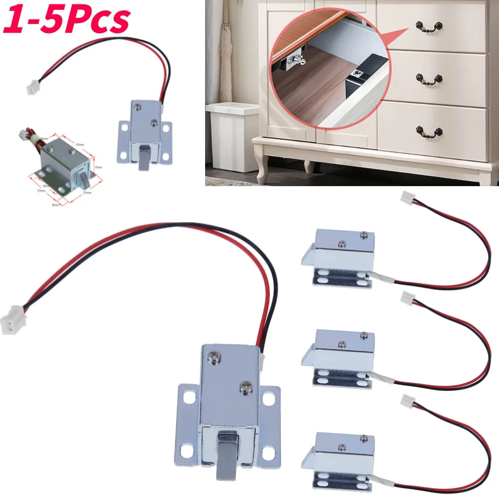 1-5Pcs DC 5V-6V 12V ล็อคแม่เหล็กมินิขนาดเล็กโซลินอยด์แม่เหล็กไฟฟ้าอิเล็กทรอนิกส์ตู้ควบคุมลิ้นชักประตูล็อค 1