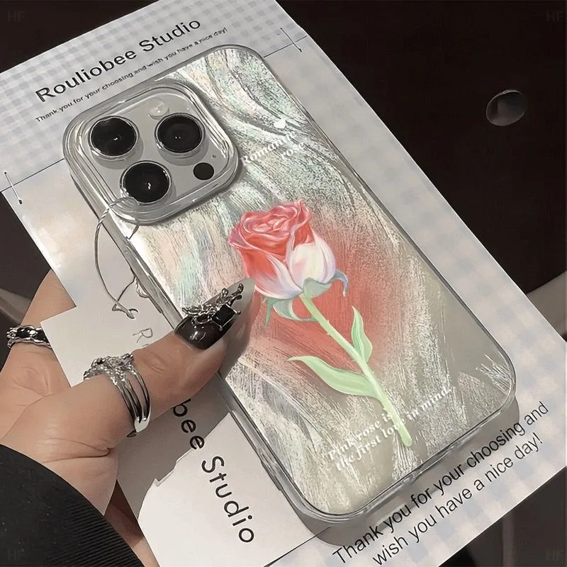 Chic White Rose Flower Dazzle Lustre Lining Hard Phone Case