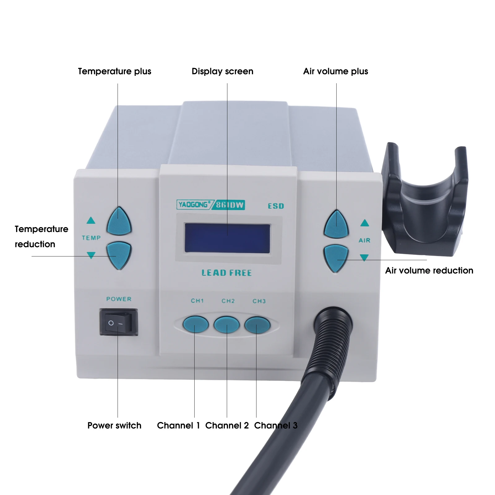 1000W Soldering hot air heat gun Digital display Air rework station 861DW Ac 110V