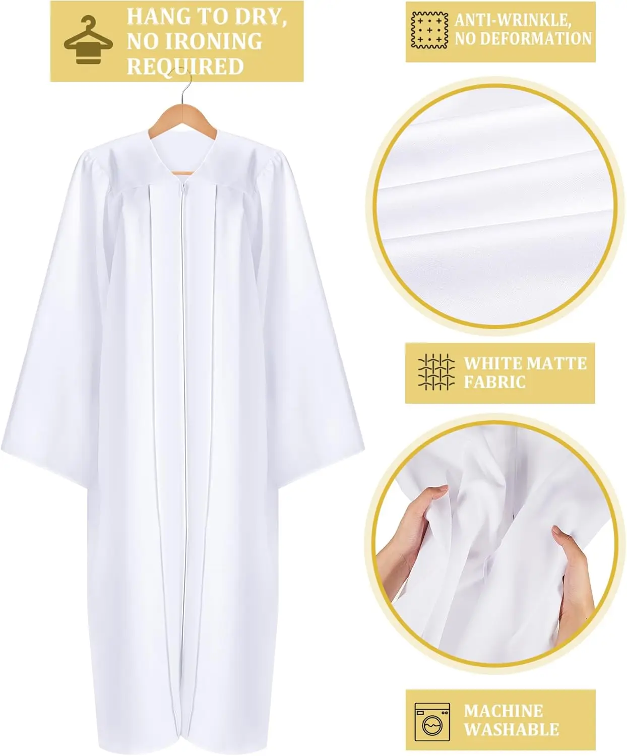 Wholesale Unisex Matte Choir Robes for Church White Baptism Graduation Gown Confirmation Pulpit Judge Costume Adults 3