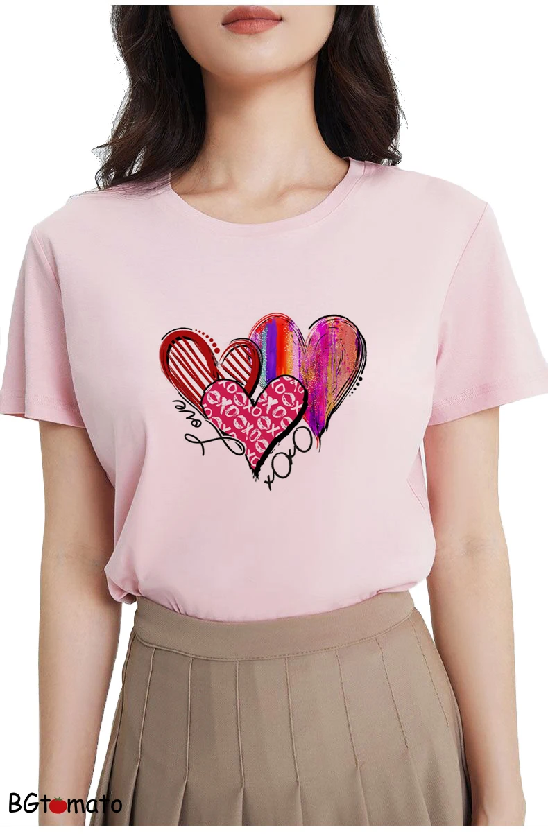 

Beautiful heart printing shirt new design beautiful summer t-shirt good quality breathable top tees for girl A021