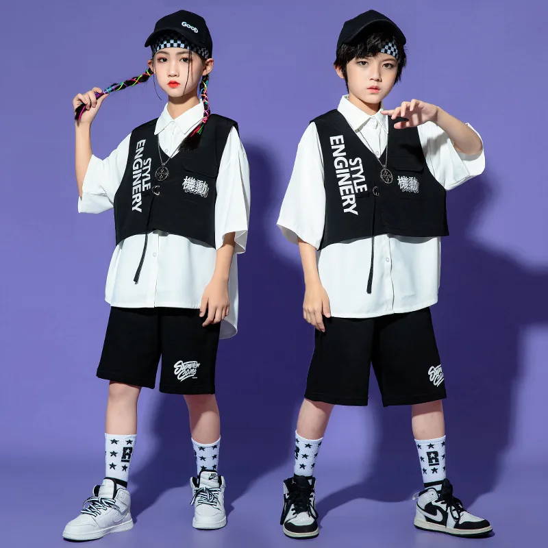 

Kid Kpop Hip Hop Clothing Oversized Shirt Sleeveless Jacket Vest Top Streetwear Summer Shorts for Girl Boy Jazz Dance Costume
