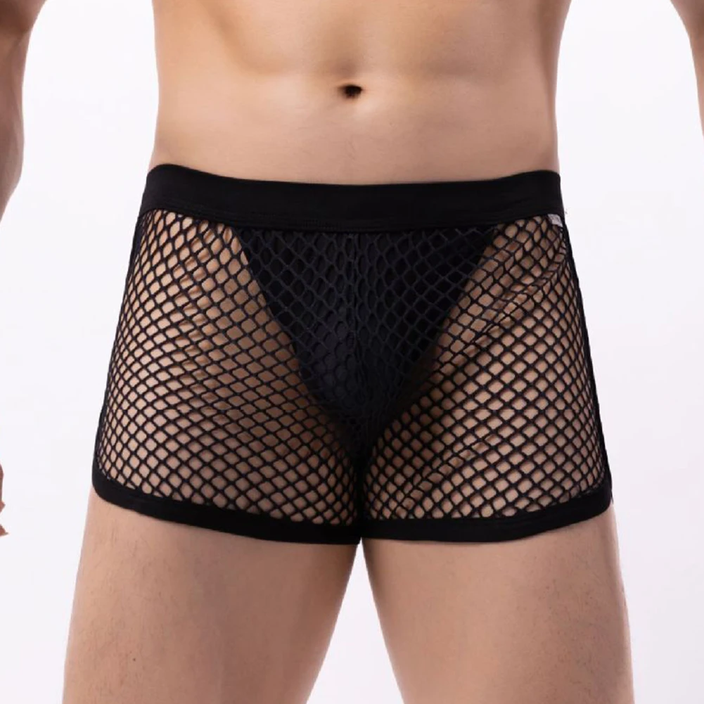 

Men Sports Mesh Boxer Brief Sexy See Through Panties Low Rise Sex Underwear Trunks Lingerie Hollow Breathable Male Underpants