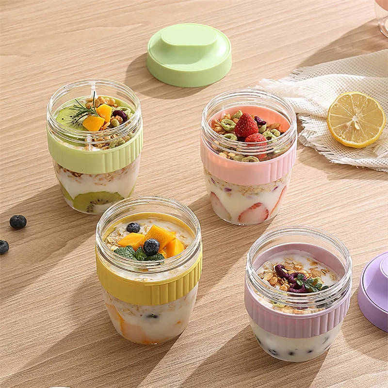 Breakfast Cup Oat Cup Nut Yogurt Salad Cup Container Set Sealed Portable Fitness School Lunch Box Food Storage Cup Bento Box New 2