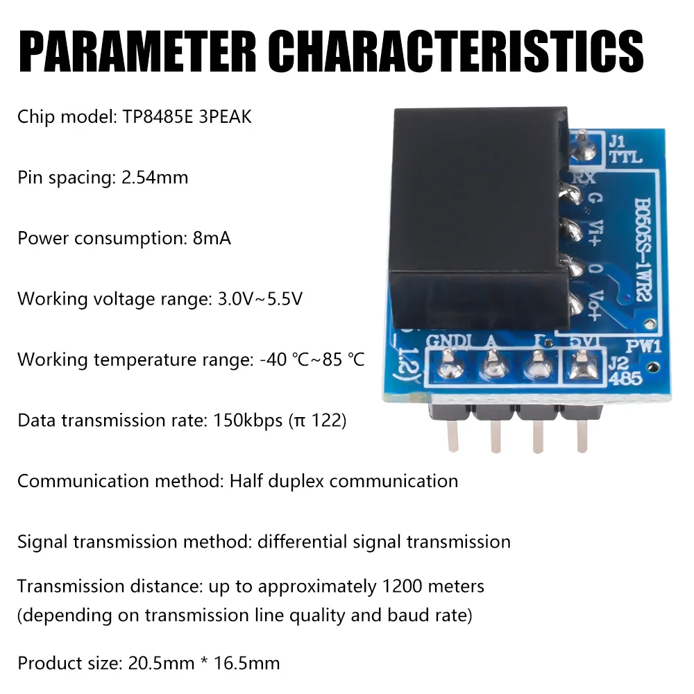 Modulo Isolato TTL a RS485 TP8485E, Isolamento Elettrico 1500V, Controllo Automatico del Flusso, Trasmissione fino a 1200m per Dispositivi Industriali - immagine 3