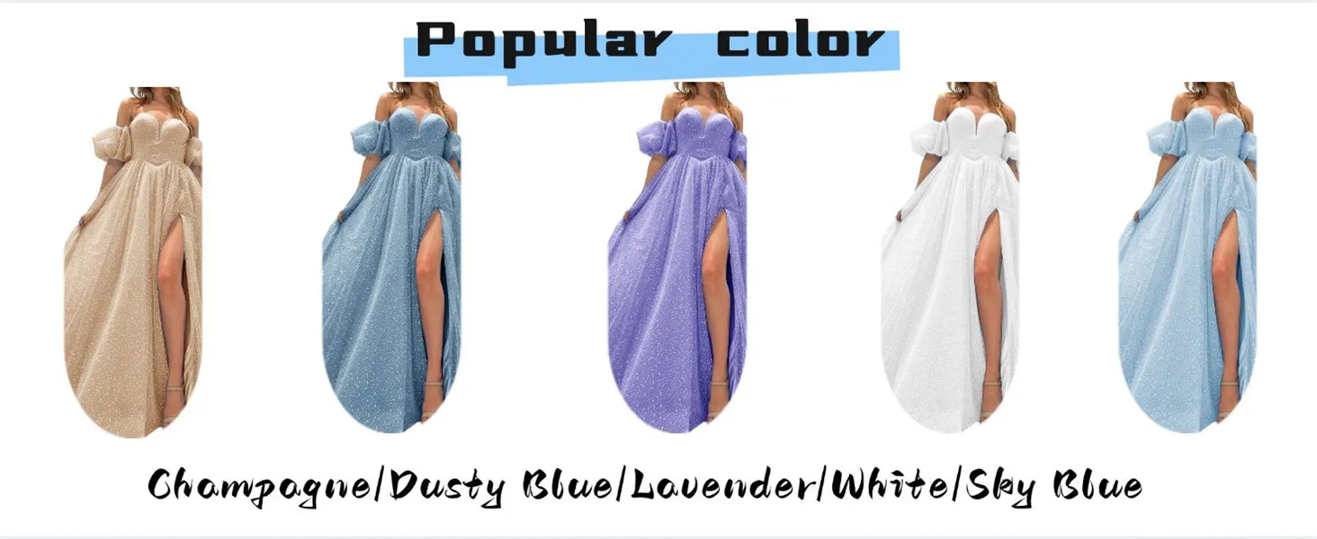 Tulle Prom Dresses for Women 2024 Sparkly Puffy Sleeves Long Ball Gowns with Slit