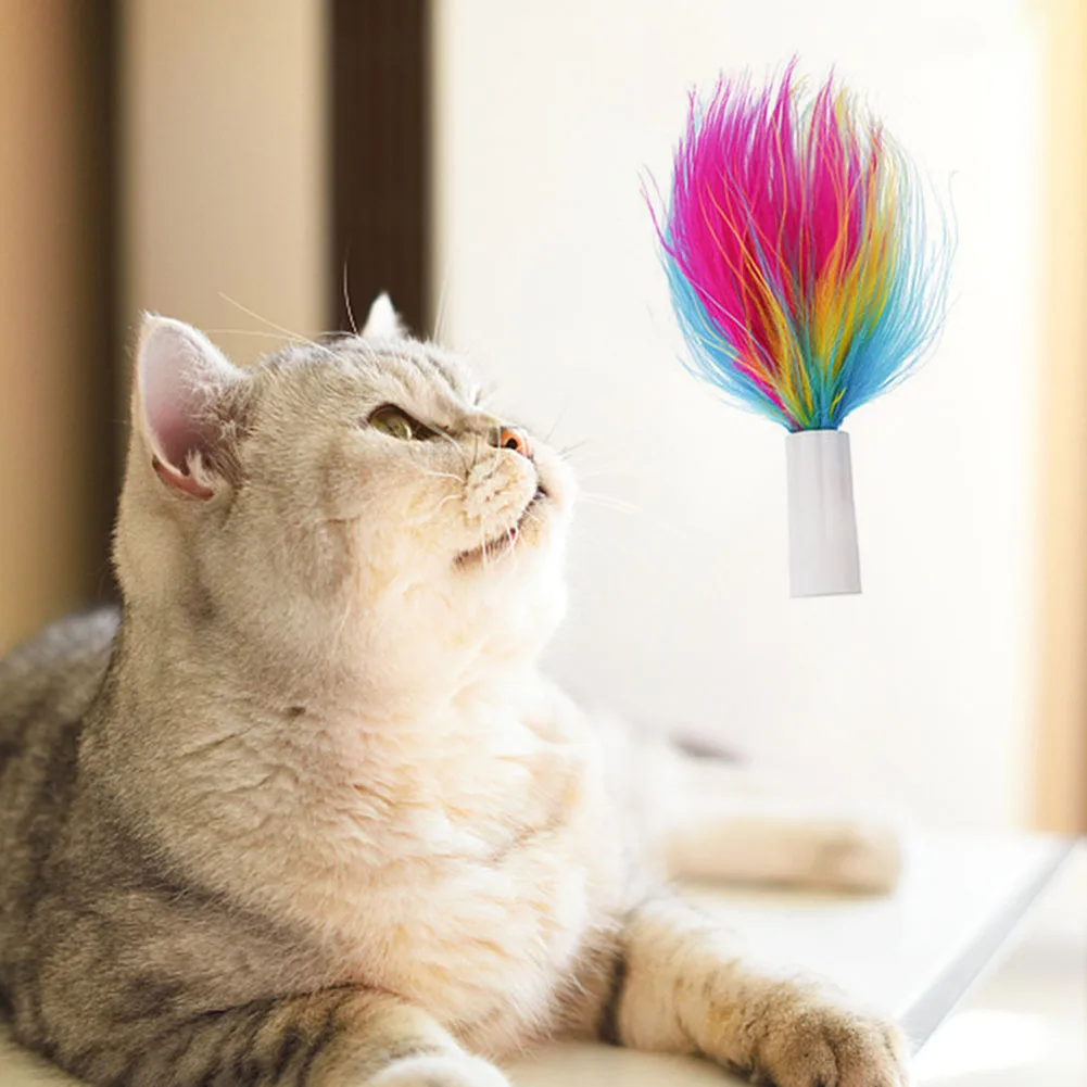 3pcs Cat Stick Feathers Accessories Automatic Stick Feathers Replacement Head Teaser Cat Toys Interactive Electric Cat Toys