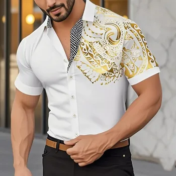 Camicia hawaiana con stampa oro vintage Camicia con stampa artistica 3D da uomo/donna in tessuto professionale comoda spedizione veloce 1