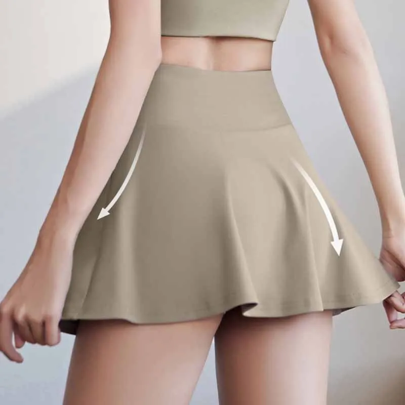 Women Tennis Skirts Sport Golf Ruffled Skirt Fake Two Pieces Fitness Crossover High Waist Breathable Dance Yoga Skort