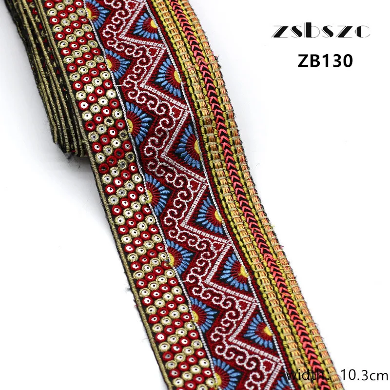 Zsbszc-새로운 레트로 에스닉 스타일 레이스 자수 바코드 의류, 10.3cm, 10 야드, 재봉 액세서리, 가방, 드레스 웨빙 ZB130