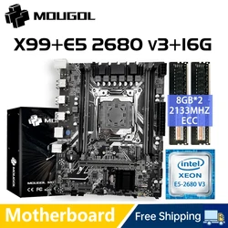 MOUGOL X99 Motherboard Set with Xeon E5 2680 V3 LGA2011-3 2680v4 CPU【8GB*2】16GB 2133MHz DDR4 REG ECC RAM Computer components