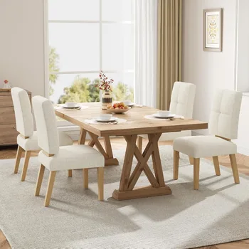 Wooden Dining Chairs Set of 4 with Wood Legs and Cloud-Like Cushion Featuring Reinforcement Structure Design Ideal for Kitchen 1