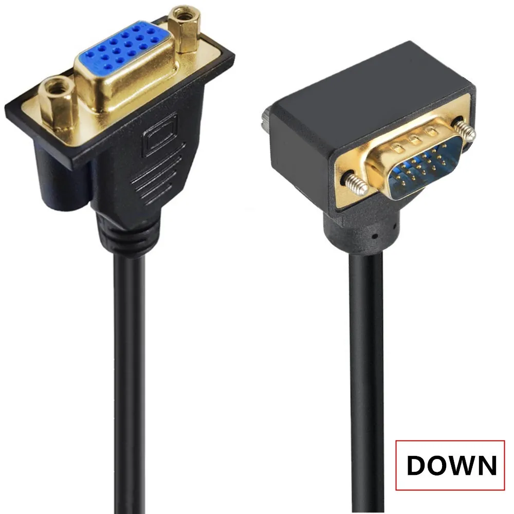VGA Cable Gold Plated 90 Degree Up Right Left VGA Male to Male Female Cable 1080P Full HD Computer Monitor 0.5M 1.5m
