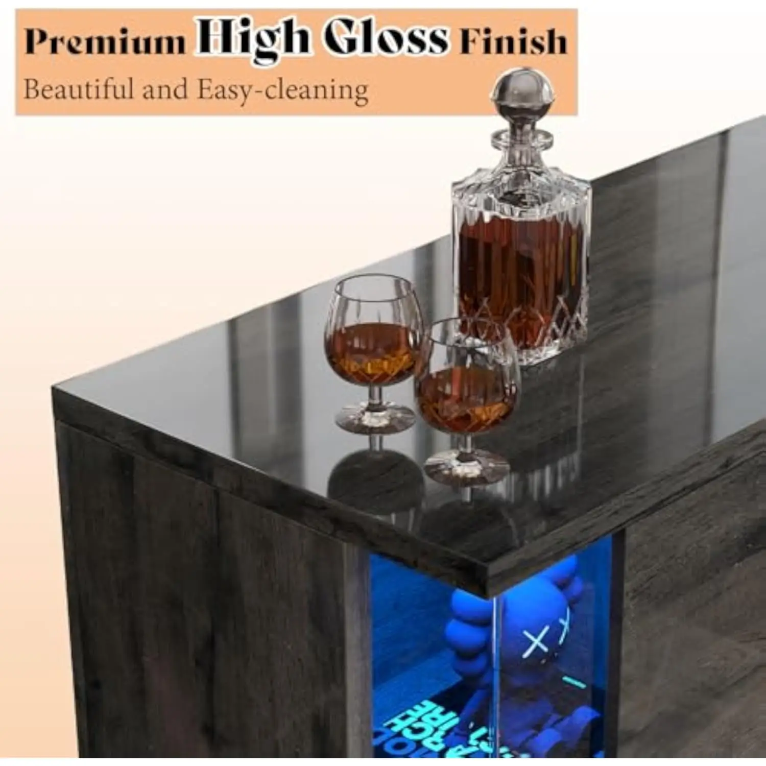70 Glossy Oak Fireplace TV Stand with 36 Fireplace for TVs up to 80 LED Lights Fireplace Entertainment Center with Flip Doors 2