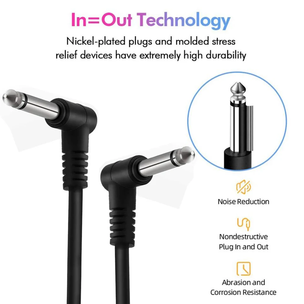 6pcs Guitar Effect Pedal Cable Instrument Patch Cable 30cm / 12 Inch Long with 1/4 Inch 6.35mm Right Angle Plug Male Connector