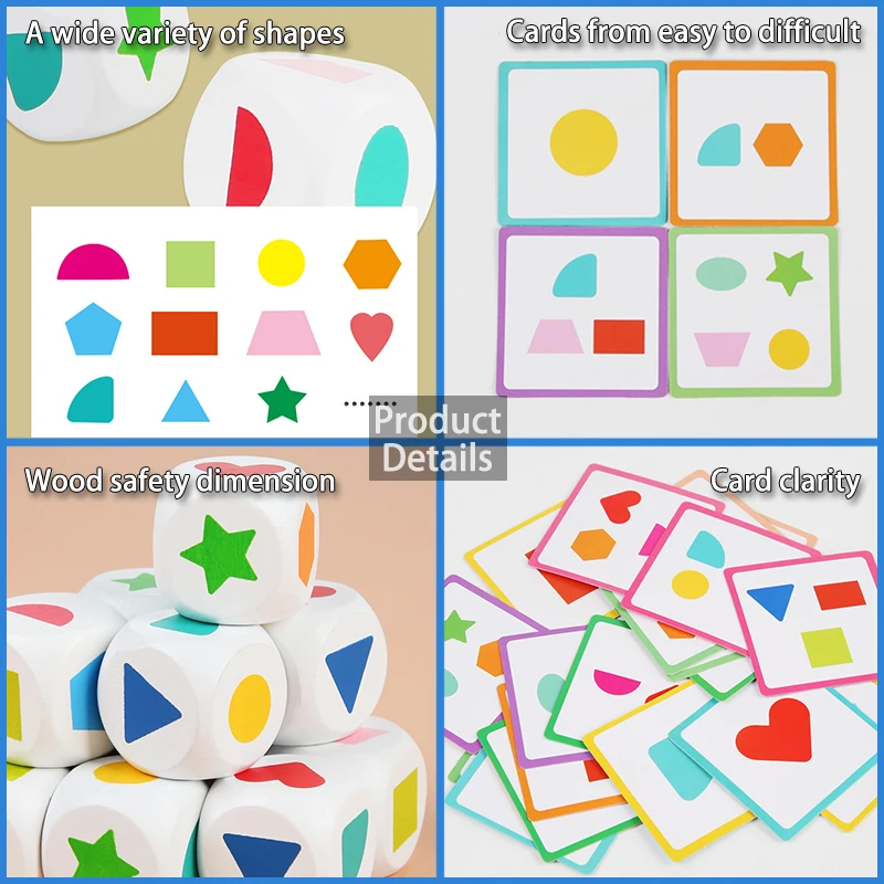 Kids Shape Dice Board Game Montessori Toys Geometric Matching Cards Memory Games Brain Thinking Social Sensory Educational Toys 4