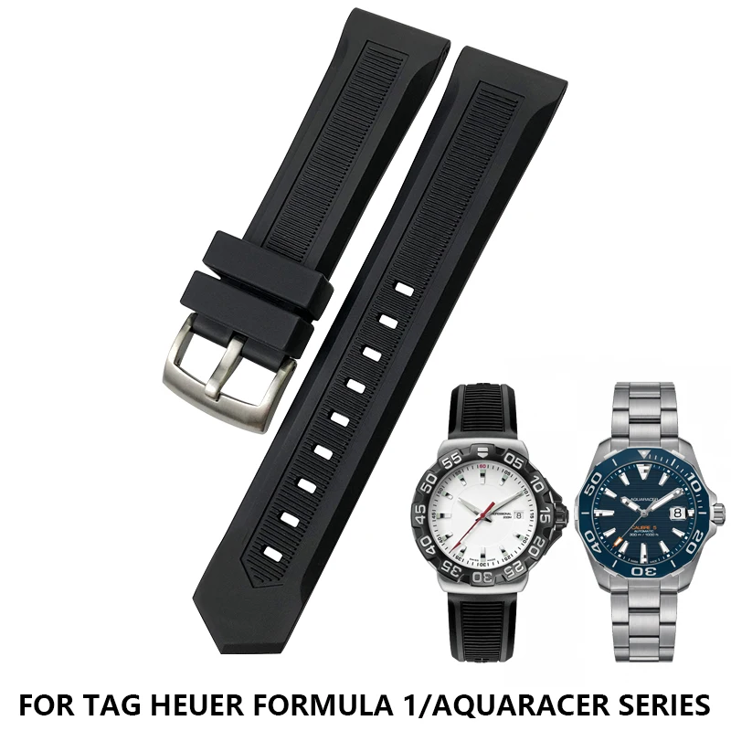 SCHIK 19mm 20mm Black Nature Rubber Silicone Watchband 21mm 22mm Fit for Tag Heuer CARRERA F1 AQUARACER Heuer Buckle Watch