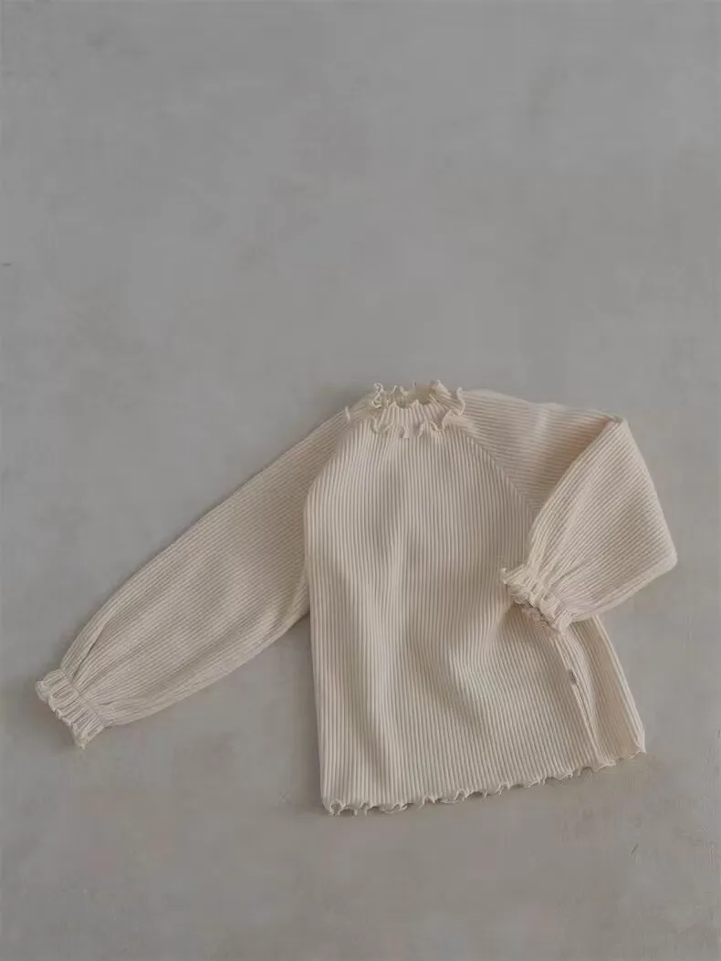 Spring Toddler Ruffle Turtleneck Long Sleeve Bottoming Shirt Boy Girl Baby Solid Ribbed T-shirt Infant Cotton Casual Tops
