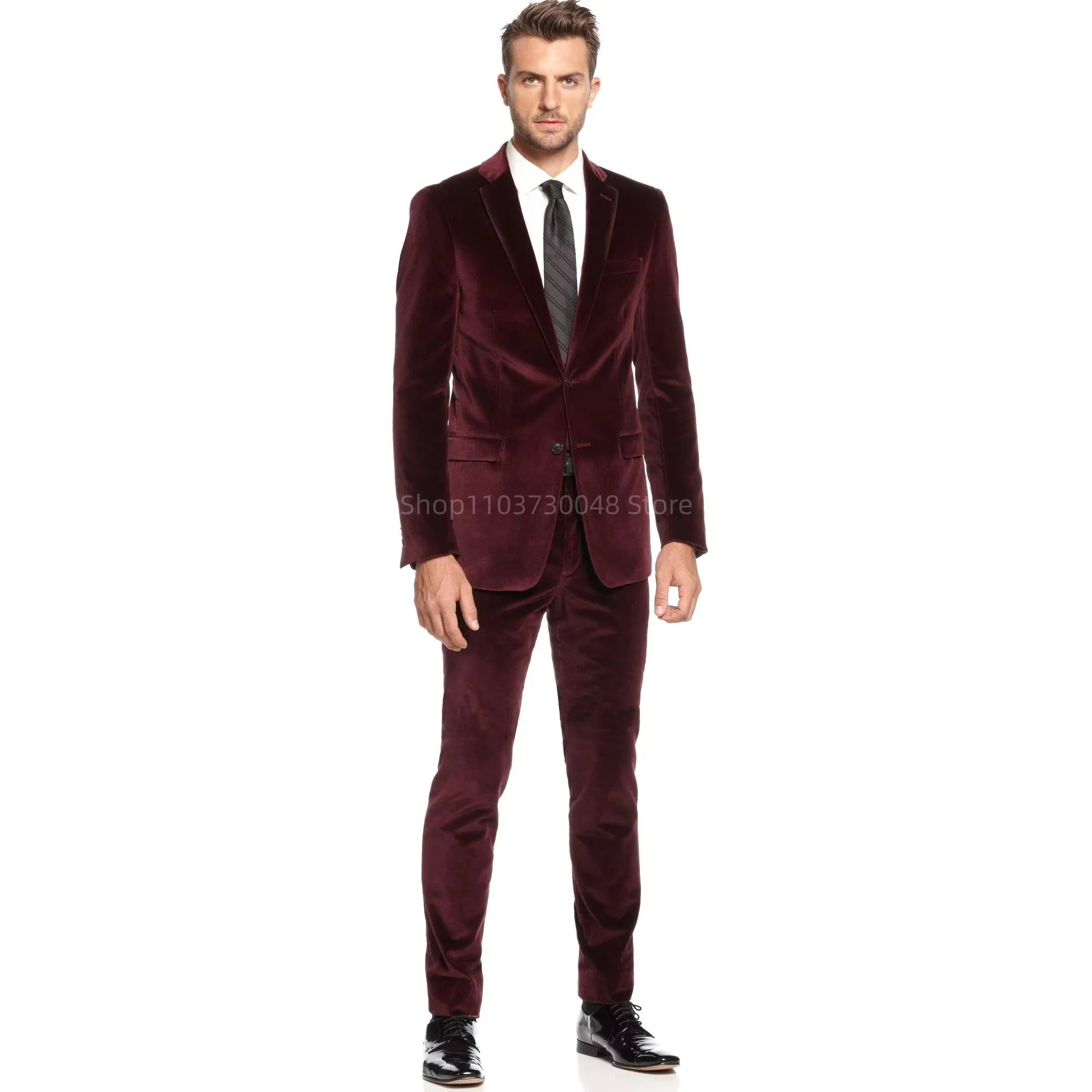 Solid Velvet 2 Pieces Men Suits Set New Men's Formal Business/Wedding Suits Notch Lapel Two Buttons Blazer and Pants for Party