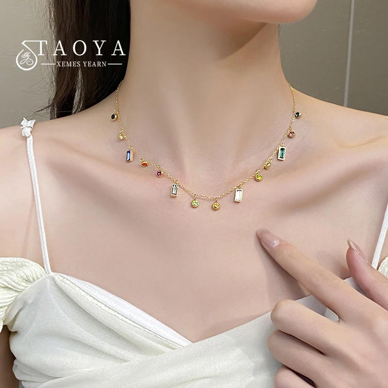 Leichter, luxuriöser Edelstahl, bunter Zirkon, Dopamin, kurze Kragenkette, 2025, farbloser Schmuck für Damen-Halsketten-Zubehör
