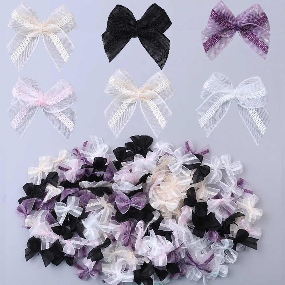 30pcs Mesh Ribbon Bows For DIY Craft Decoration Nail Manicure
