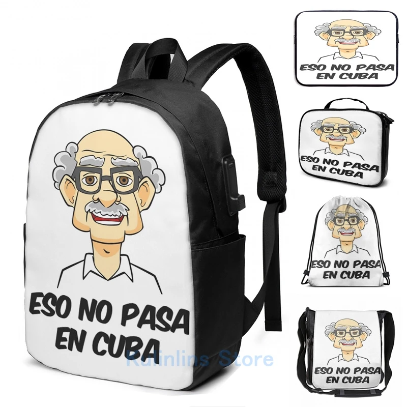 

Забавный графический принт Eso No Pasa En Cuba, рюкзак с USB-зарядкой, мужские школьные сумки, женская сумка, дорожная сумка для ноутбука