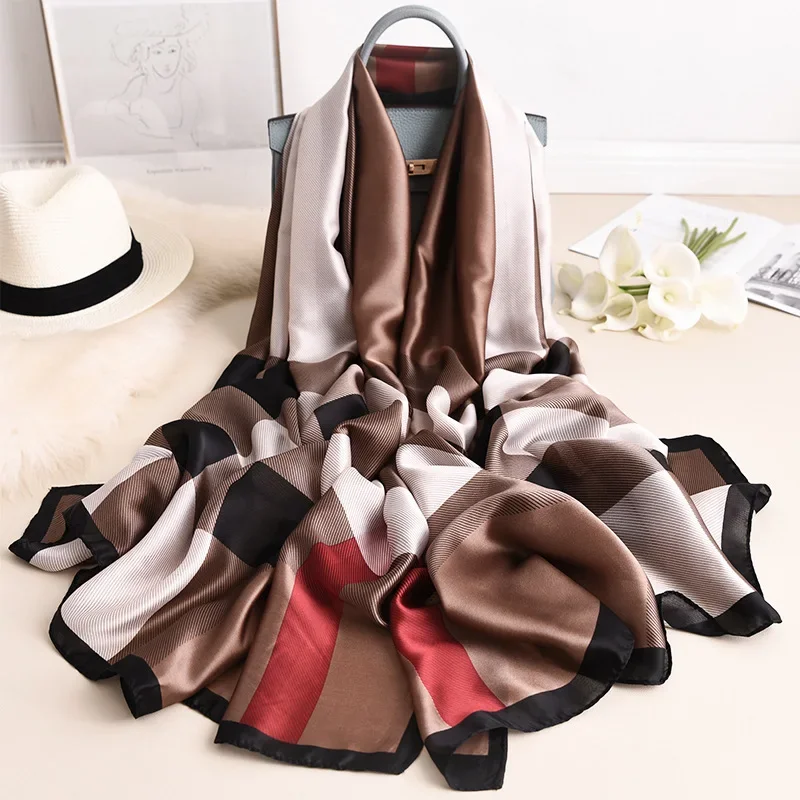 2024 Women's Spring and Autumn New Style Scarf Fashion Luxury English Wind Scarf 100% Silk Shawl Fashion Long Scarf Hijab