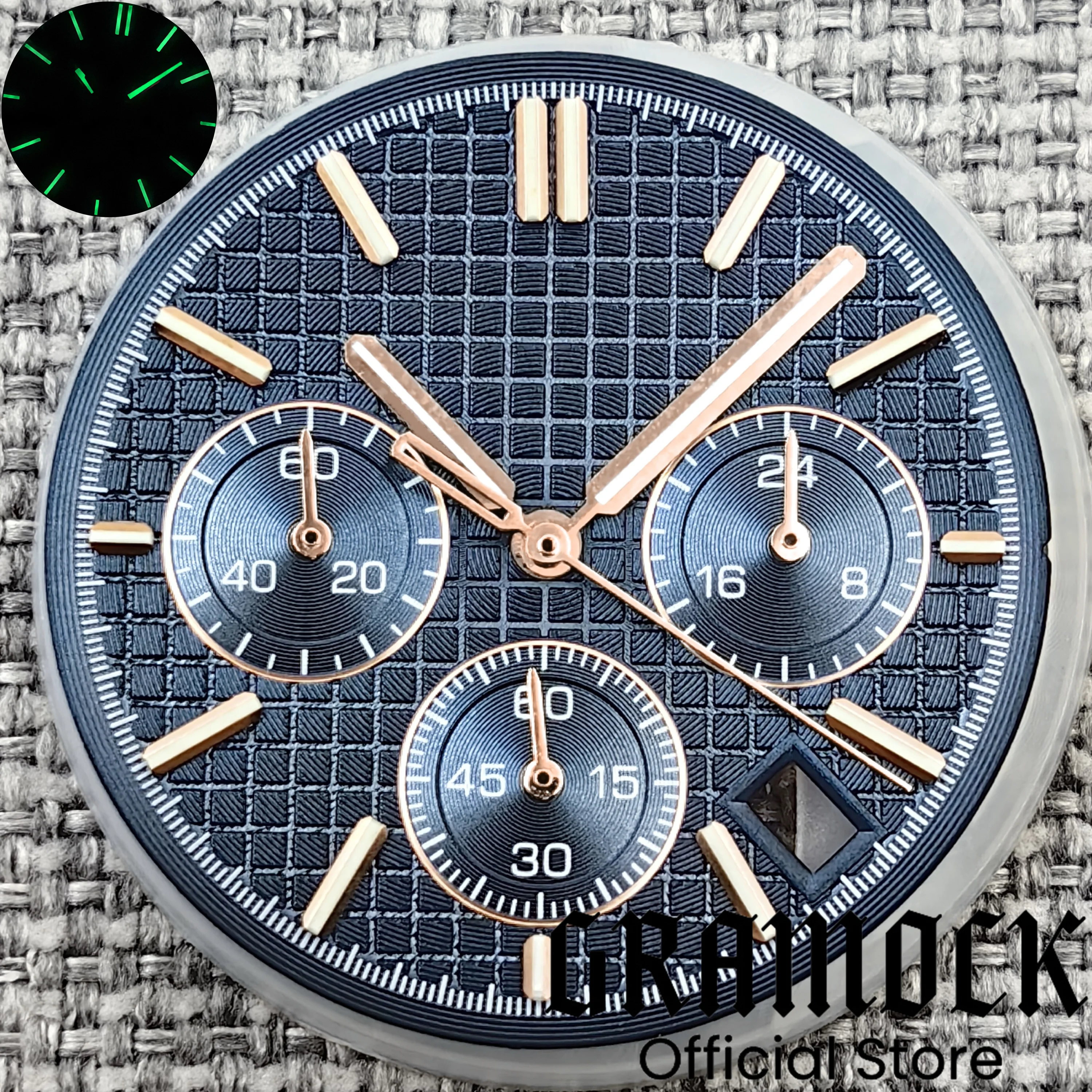 Gramock 31.5mm Rose Gold Index Green/Black/Blue VK63 6- Pin