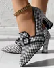 Pumps Women Houndstooth Bowknot Decor Chunky Shoes Point Toe Low Heel Wear Houndstooth Bowknot Decor Chunky Pumps 1