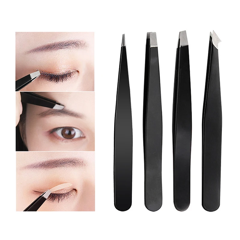 

Hair Removal Tweezers Stainless Steel Eyebrow Tweezers Pink Slanted Black Tip Point Face Harmless Makeup Beauty Tool Black