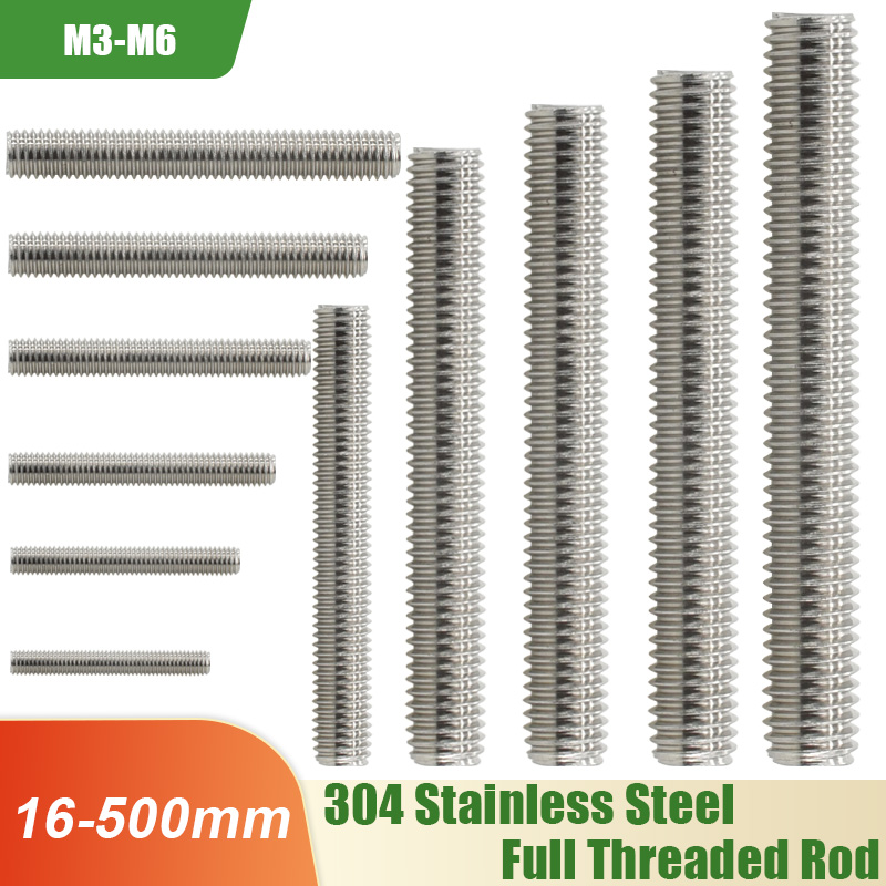 M3 M4 M5 M6 Full Threaded Rod Fully Metric Thread Rods Screws 304 Stainless Steel Bolt Stud Length 20mm 60mm 150mm 200mm 500mm