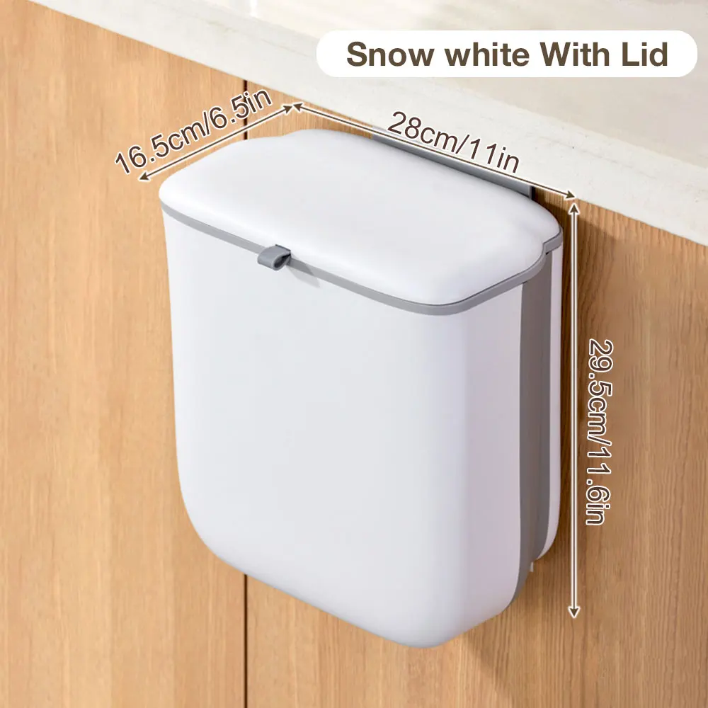 سلة مهملات مطبخ قابلة للطي مزودة بغطاء، معلقة، مثب...